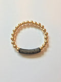 8mm Smooth 14k Gold Filled Bead Braclet with Pave Crystal Bar